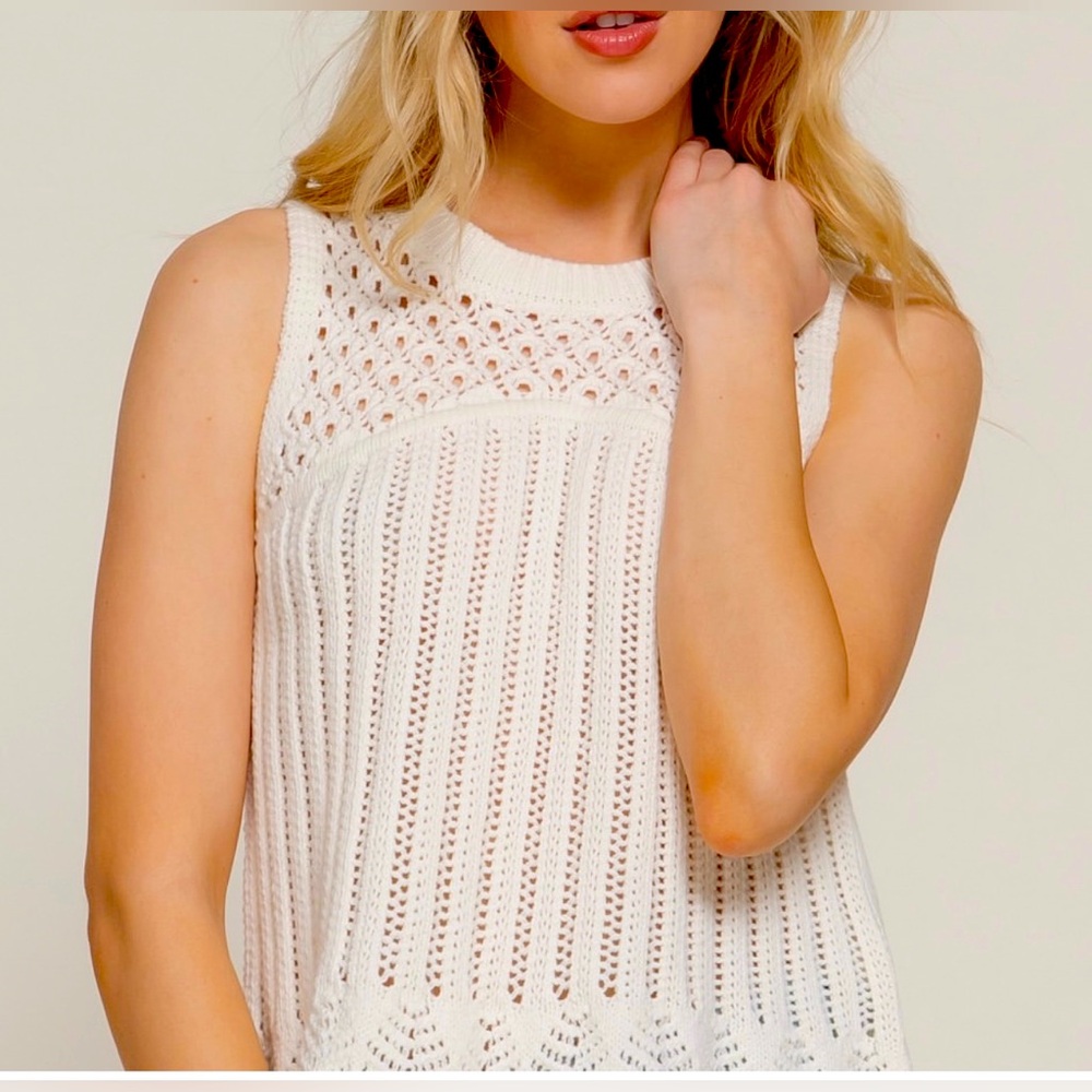 Active USA White Knit Tank Top